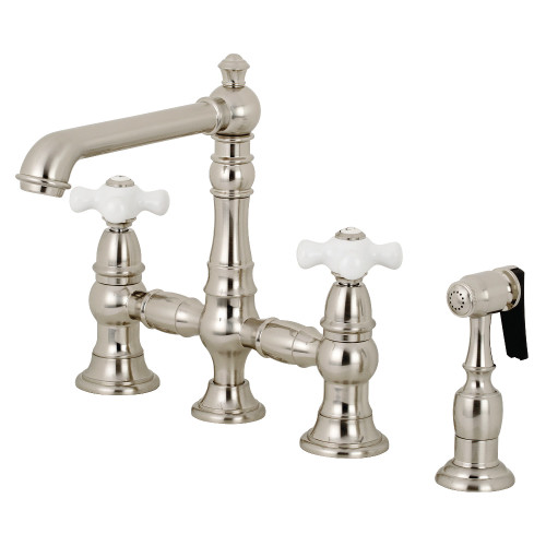 Kingston Brass KS7798ALBS English Country Kitchen Faucet with Brass  Sprayer, Brushed Nickel, 13.5 x 7.75 x 16.81