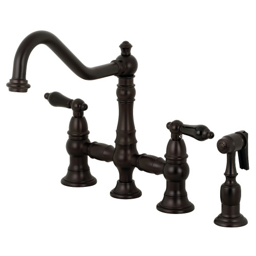 Kingston Brass KS3275PKLBS Duchess Bridge Kitchen Faucet with Brass Sprayer, Oil Rubbed Bronze