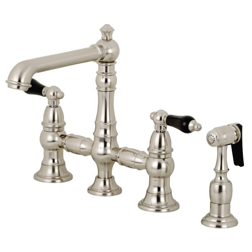 Kingston Brass KS7278PKLBS Duchess Bridge Kitchen Faucet with Brass Sprayer, Brushed Nickel