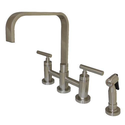 Kingston Brass KS8258CMLBS Manhattan Bridge Kitchen Faucet with Brass Spray, Brushed Nickel