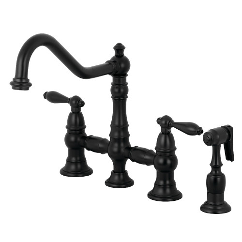 Kingston Brass KS3270ALBS Two Handle Bridge Kitchen Faucet with Side Sprayer, Matte Black