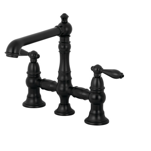 Kingston Brass KS7270ALBS Two Handle Bridge Kitchen Faucet with Side Sprayer, Matte Black