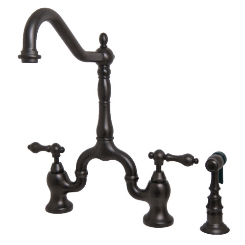 Kingston Brass KS7755ALBS English Country Kitchen Bridge Faucet with Brass Sprayer, Oil Rubbed Bronze