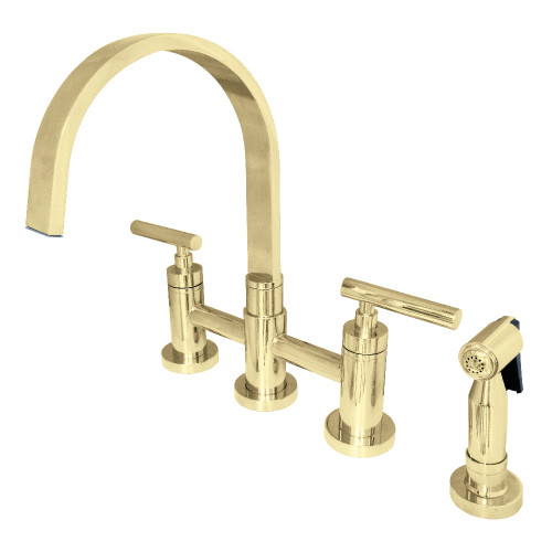 Kingston Brass KS8262CMLBS Manhattan Bridge Kitchen Faucet with Brass Spray, Polished Brass