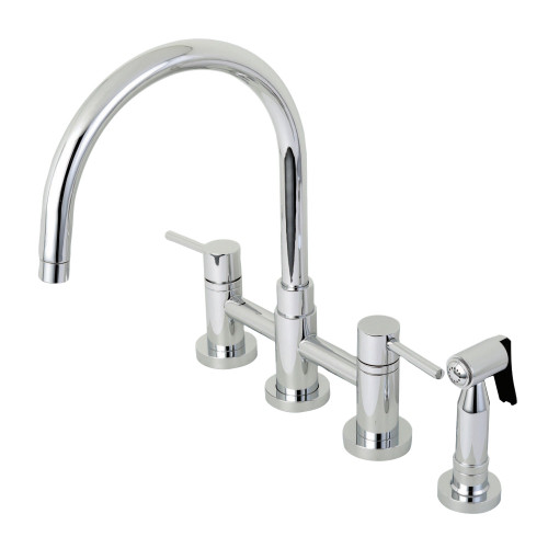 Kingston Brass KS8271DLBS Concord Two Handle Bridge Kitchen Faucet with Brass Side Sprayer, Polished Chrome