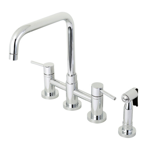 Kingston Brass KS8281DLBS Concord Two Handle Bridge Kitchen Faucet with Brass Sprayer, Polished Chrome