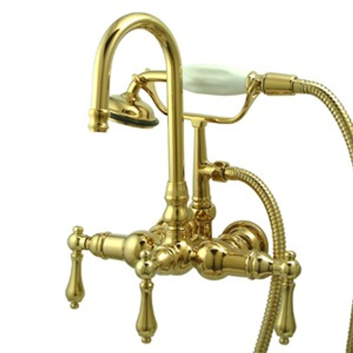 Kingston Brass Wall Mount Clawfoot Tub Filler Faucet with Hand Shower - Polished Brass CC7T2