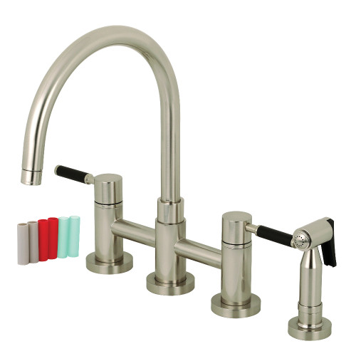 Kingston Brass KS8278DKLBS Concord Two Handle Bridge Kitchen Faucet with Brass Side Sprayer, Brushed Nickel