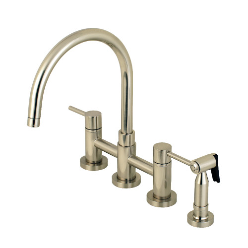 Kingston Brass KS8278DLBS Concord Two Handle Bridge Kitchen Faucet with Brass Side Sprayer, Brushed Nickel