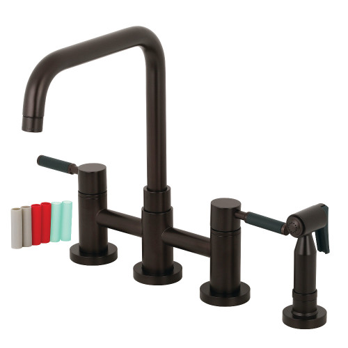 Kingston Brass KS8285DKLBS Concord Two Handle Bridge Kitchen Faucet with Brass Side Sprayer, Oil Rubbed Bronze