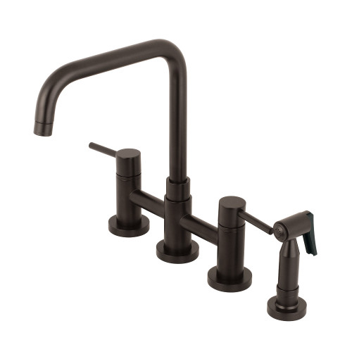 Kingston Brass KS8285DLBS Concord Two Handle Bridge Kitchen Faucet with Brass Sprayer, Oil Rubbed Bronze