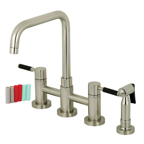 Kingston Brass KS8288DKLBS Concord Two Handle Bridge Kitchen Faucet with Brass Side Sprayer, Brushed Nickel