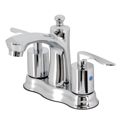 Kingston Brass FB7611SVL Two Handle 3-Hole Deck Mount 4" Centerset Bathroom Faucet with Retail Pop-Up in Polished Chrome