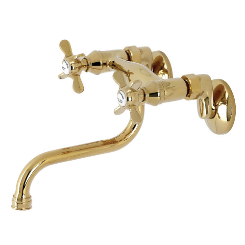 Kingston Brass KS116PB Essex Two Handle Wall Mount Bathroom Faucet, Polished Brass