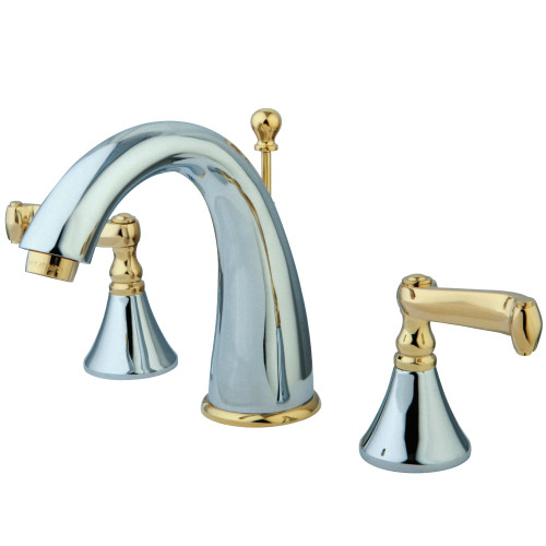 Kingston Brass KS5974FL 8 in. Widespread Two Handle Bathroom Faucet, Polished Chrome/Polished Brass