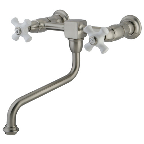 Kingston Brass KS1218PX Heritage Two Handle Wall Mount Bathroom Faucet, Brushed Nickel