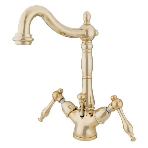 Kingston Brass KS1432NL Naples Two Handle Bathroom Faucet with Brass Pop-Up and Cover Plate, Polished Brass