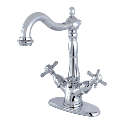 Kingston Brass KS1431BEX Essex Two Handle Bathroom Faucet with Brass Pop-Up and Deck Plate, Polished Chrome