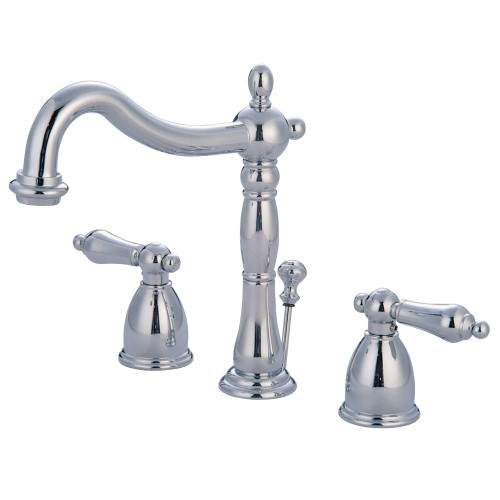 Kingston Brass KB1971AL Heritage Widespread Two Handle Bathroom Faucet with Plastic Pop-Up, Polished Chrome