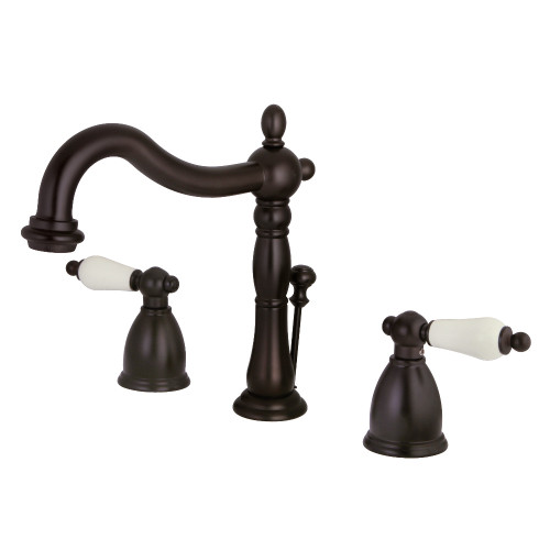 Kingston Brass KB1975PL Heritage Widespread Two Handle Bathroom Faucet with Plastic Pop-Up, Oil Rubbed Bronze