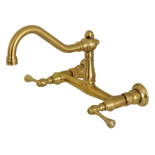 Kingston Brass KS3247BL Two Handle Wall Mount Bathroom Faucet, Brushed Brass