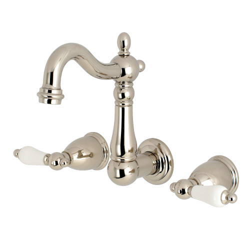 Kingston Brass KS1226PL Heritage Two Handle Wall Mount Bathroom Faucet, Polished Nickel