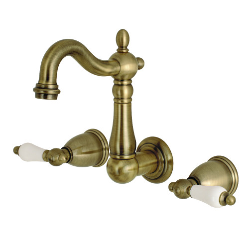 Kingston Brass KS1223PL Heritage Two Handle Wall Mount Bathroom Faucet, Antique Brass