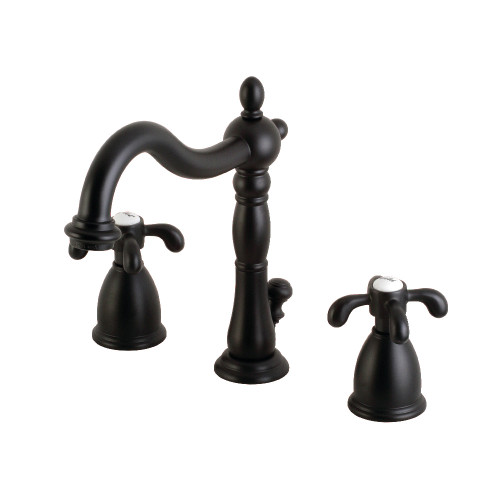 Kingston Brass KB1970TX French Country Widespread Two Handle Bathroom Faucet with Brass Pop-Up, Matte Black