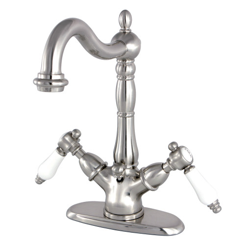 Kingston Brass  KS1438BPL Bel-Air Two Handle Bathroom Faucet with Brass Pop-Up and Cover Plate, Brushed Nickel