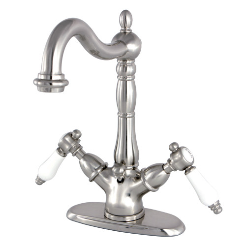 Kingston Brass KS1438BPL Bel-Air Two Handle Bathroom Faucet with Brass Pop-Up and Cover Plate, Brushed Nickel