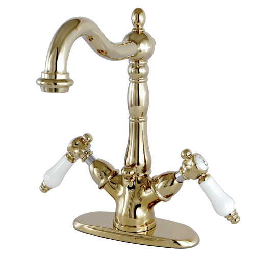 Kingston Brass KS1432BPL Bel-Air Two Handle Bathroom Faucet with Brass Pop-Up and Cover Plate, Polished Brass