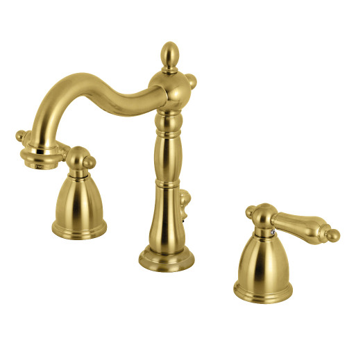 Kingston Brass KB1977AL Heritage Widespread Two Handle Bathroom Faucet with Brass Pop-Up, Brushed Brass