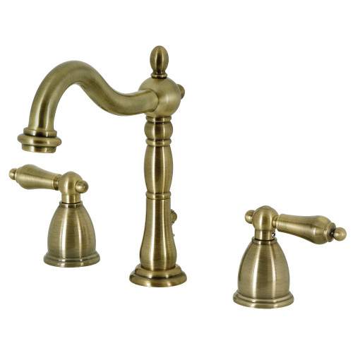 Kingston Brass KB1973AL Heritage Widespread Two Handle Bathroom Faucet with Brass Pop-Up, Antique Brass