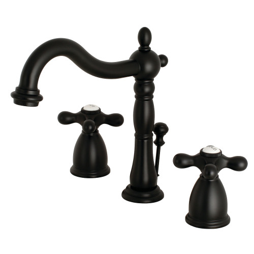 Kingston Brass KB1970AX Heritage Widespread Two Handle Bathroom Faucet with Brass Pop-Up, Matte Black