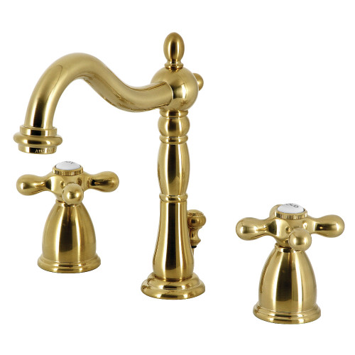 Kingston Brass KB1977AX Heritage Widespread Two Handle Bathroom Faucet with Brass Pop-Up, Brushed Brass