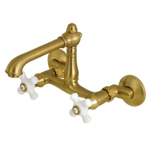 Kingston Brass  English Country 6-Inch Adjustable Center Wall Mount Kitchen Faucet, Brushed Brass - KS7227BL