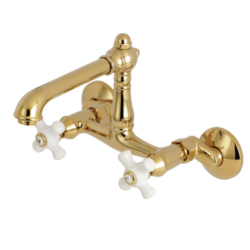 Kingston Brass  English Country 6-Inch Adjustable Center Wall Mount Kitchen Faucet, Polished Brass - KS7222BL