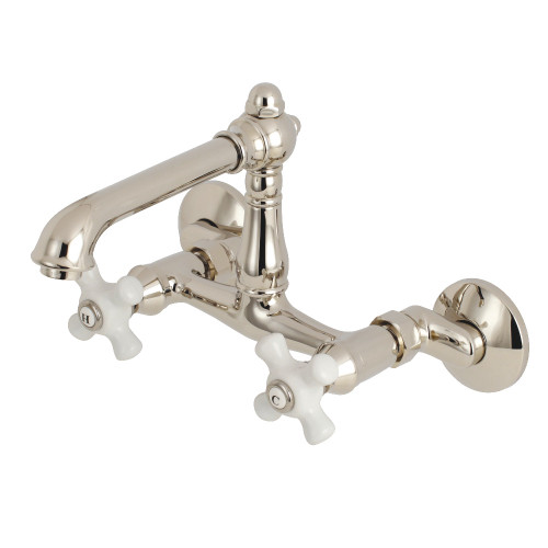Kingston Brass  English Country 6-Inch Adjustable Center Wall Mount Kitchen Faucet, Polished Nickel - KS7226BL