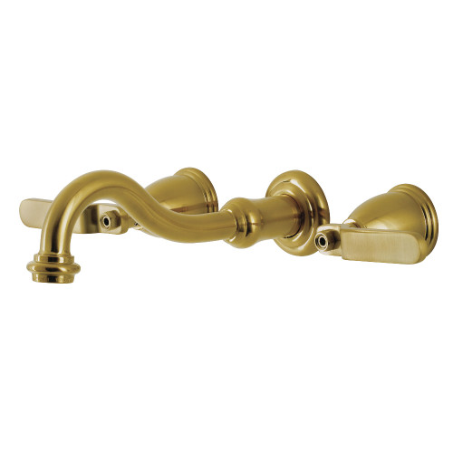 Kingston Brass KS3127KL Whitaker Two-Handle Wall Mount Bathroom Faucet, Brushed Brass