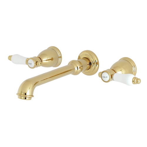 Kingston Brass KS7122BPL Two Handle Wall Mount Bathroom Faucet, Polished Brass