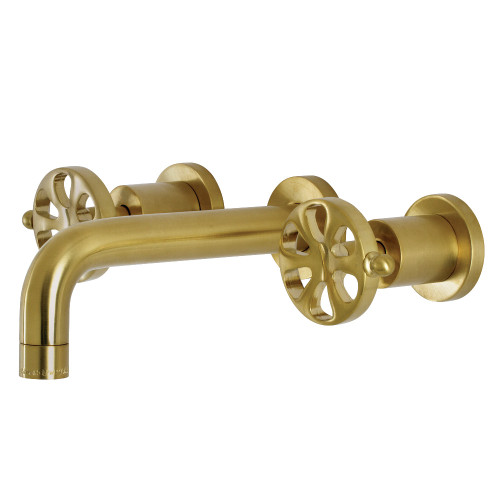 Kingston Brass KS8127RX Belknap Two-Handle Wall Mount Bathroom Faucet, Brushed Brass