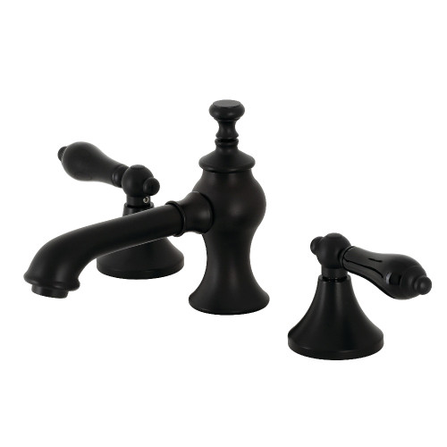 Kingston Brass KC7060PKL Duchess Widespread Two Handle Bathroom Faucet with Brass Pop-Up, Matte Black