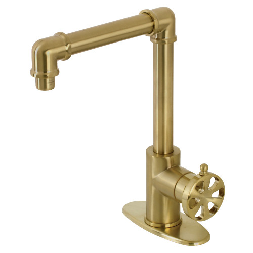 Kingston Brass KSD144RXBB Single Handle 1-Hole Deck Mount Bathroom Faucet with Push Pop-Up in Brushed Brass