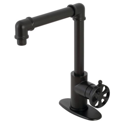 Kingston Brass KSD144RXMB Single Handle 1-Hole Deck Mount Bathroom Faucet with Push Pop-Up in Matte Black