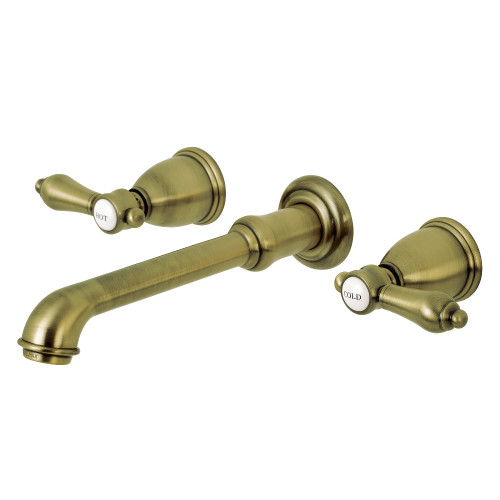 Kingston Brass KS7123BAL Two Handle Wall Mount Bathroom Faucet, Antique Brass
