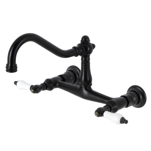 Kingston Brass KS3240PL Vintage Two Handle Wall Mount Bathroom Faucet, Matte Black