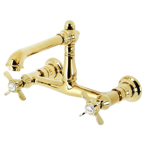 Kingston Brass KS7242BEX Essex Two Handle Wall Mount Bathroom Faucet, Polished Brass