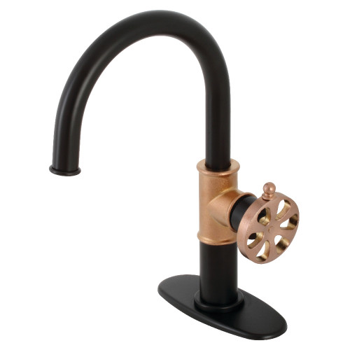 Kingston Brass KSD2237RX Belknap Single Handle Bathroom Faucet with Push Pop-Up, Matte Black/Rose Gold