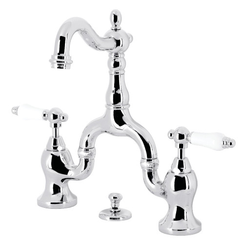 Kingston Brass KS7971PL English Country Bridge Bathroom Faucet with Brass Pop-Up, Polished Chrome