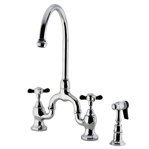 Kingston Brass KS7791BEXBS Essex Bridge Kitchen Faucet with Brass Sprayer, Polished Chrome